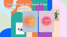 three books with the title'free color trend guides'in front of colorful background