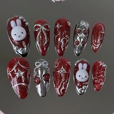 NAIL IDEAS Miffy Nails, Corset Nails, Silver Nail Designs, Fake Nails Designs, Bunny Nails, Zoya Nail, Really Cute Nails, Rose Nails, Pretty Nail Art