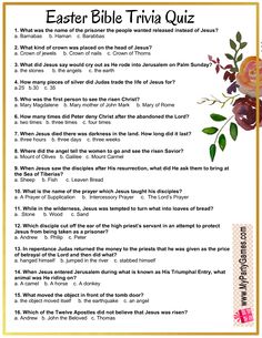 the easter bible trivia quiz is shown with an image of flowers and leaves on it