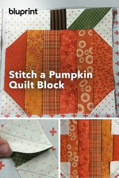 the instructions for how to sew a pumpkin quilt block