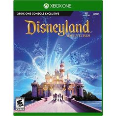 the cover art for disney land adventures on xbox one, with an image of people standing in front of a castle