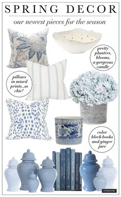 blue and white decor is featured in the spring issue of house & garden magazine, which features