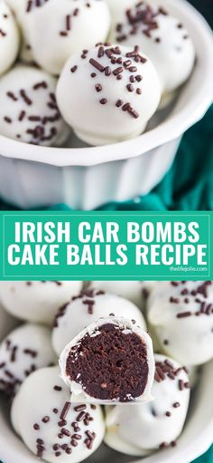 Irish Car Bomb Cake Balls Recipe turns everyone's favorite shot into a sweet and delicious confection. Bring these to your next party, if you don't eat them all first! Chocolate Cake with Guinness in it, made into a truffle with Irish Cream and covered in white chocolate. These are dangerously addictive! via @thelifejolie Cars Cake Ideas, Cars Cake Pops, Cake Balls Recipe, Irish Cake, Irish Car Bomb, Bomb Cake, Irish Car, Cake Ball Recipes, Cake Ball