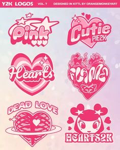 various heart shaped stickers on a pink and blue background