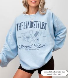 Show off your love for cosmetology with this cute trendy wildflower hairstylist social club crewneck sweatshirt. Perfect graduation gift for future cosmetologist, hairstylist gift, hair dresser gift, cosmetology gift, beauty school grad gift, hair stylist gift, cosmetologist gift. This listing is for ONE custom crewneck sweatshirt. We will only send a mock up proof upon request, please note this will cause a slower processing time for your sweatshirt. Sizes are UNISEX. If you would like an oversized fit we suggest sizing up at least 2-3 sizes. Check the size chart to find the best fit for you. Don't see a color or style you like? Feel free to contact us, we are open to requests! PRODUCTION & SHIPPING INFO: * Most items are produced within 3 business days, but can take up to 7 business days Hairstylist Merch, Future Cosmetologist, Cosmetology Graduation, Hair Dresser Gift, Cosmetologist Gifts, Custom Crewneck Sweatshirts, Marketing Photography, Hairdresser Gift, Custom Crewneck