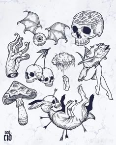 an old school tattoo design with skulls and birds