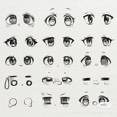 an image of various types of eyes drawn in pencil on white paper with black ink