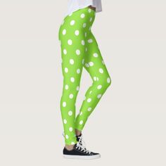 Halloween Green White Polka Dots Pattern Costume Leggings #Halloween #costumes #cosplay Halloween Green, Running Leggings, Dots Pattern, Leggings Fashion, White Polka Dot