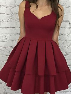 2019 A-Line Satin Straps Layers Short Burgundy Homecoming Dresses Simple Prom Dress Short, Burgundy Formal Dress, Custom Made Prom Dress, Short Satin Dress, Short Graduation Dresses, Burgundy Homecoming Dresses, Layers Short, School Dance Dresses, Short Satin