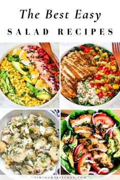 four different salads with the words, the best easy salad recipes on top and bottom