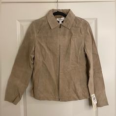 Brand New With Tags Leather Jacket From Boston Harbour! Gorgeous Taupe Color. Fitted Beige Leather Jacket, Casual Style, Fitted Beige Leather Jacket Casual Style, Beige Fitted Leather Jacket, Beige Casual Leather Jacket For Work, Casual Beige Leather Jacket For Work, Taupe Color, Leather Jackets, Boston, Leather Jacket