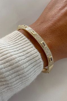 18K Gold filled CZ Paved Stone Bangle Bracelet, Size: 7 Inch, Thickness: 6mm Bangle Gold, Stone Bangle, Gold Bangles, Golden Hour, Bangle Bracelet, Gold Filled, Bangle Bracelets, Jewelry Bracelets, 18k Gold