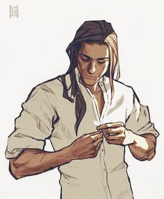 a drawing of a man looking at his cell phone