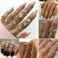 2022 Fashion Women Boho Retro Silver/Gold Finger Knuckle Rings Set Jewelry Gift | eBay Midi Ring Set, Vintage Gold Rings, Ring Settings Types, Boho Crystal, Princess Ring, Knuckle Ring, Trendy Ring, Geometric Ring, Knuckle Rings