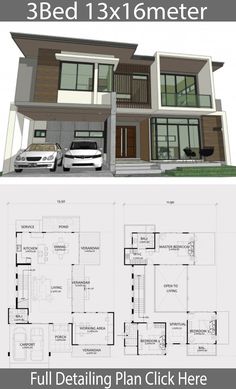 two story house plan with three car garages