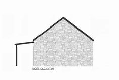 a drawing of the side of a house that has a brick wall and black roof