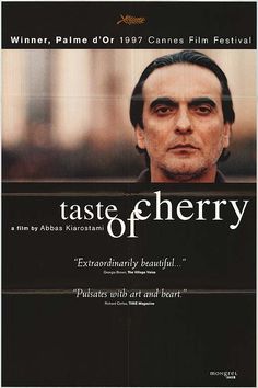 a movie poster for taste of cherry with an image of a man's face