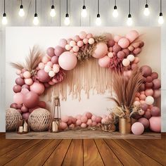 an image of a backdrop with balloons and plants