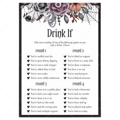 Halloween Bachelorette Bash Drinking Game Card Printable by LittleSizzle Zombie Bachelorette Party, Bride Or Die Bachelorette Theme, Spooky Bachelorette Party, Halloween Drinking Games, Bachelorette Drinking Games, Drink If Game, Halloween Bachelorette Party, Bachelorette Party Drinks, Bride Or Die