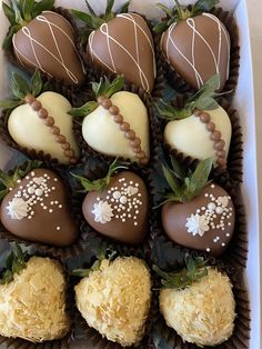 chocolate covered strawberries are arranged in a box