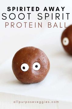 These adorable Ghibli-inspired Soot Spirit Chocolate Protein Balls will be a hit at any Halloween gathering! Made with just six ingredients—protein powder, oat flour, cocoa, and peanut (or almond) butter—these protein-packed treats are a fun and spooky way to celebrate your Halloween party, these chocolatey bites are quick, easy, and festive. Bring a bit of Halloween whimsy to your table with these Soot Spirit treats! #halloween #proteinballs #sootspirit Soot Spirit, Protein Snacks Recipes, Chocolate Protein Balls, Edible Eyes, Protein Balls Recipes, Treats Halloween, Protein Bar Recipes, Plant Based Protein Powder, Raw Cake