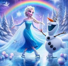 the frozen queen and snowman are skating together