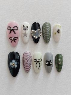 Gel Nails With Stickers, Cat Nail Ideas, Cute Cat Nails, Cat Nails Design, Korean Nail Designs, Nail Art Cat, Aesthetic Nail Art, Coquette Nail, Nails Girly