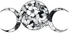 the moon with flowers on it is shown in black and white