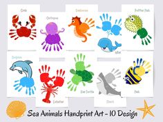 sea animals handprint art - 10 designs