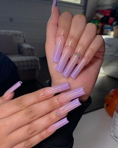 Purple Ombre Nail Designs, Light Purple Nails, Purple Ombre Nails, Long Square Nails, Purple Acrylic Nails, Tapered Square Nails, Pink Ombre Nails, Long Acrylic Nail Designs, Purple Acrylic