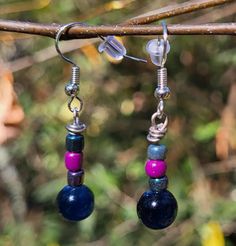 Purple and blue beaded dangle earrings Bead Dangle Earrings, Chip Beads, Beaded Dangle Earrings, Etsy Earrings Dangle, Beaded Dangles, Blue Beads, Seed Bead, Round Beads, Favorite Jewelry