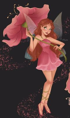 a pretty little fairy holding a pink flower