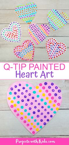 paper heart craft with the words q - tip painted on it and colorful polka dots