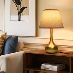 a living room scene with focus on the table lamp