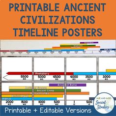 This Ancient Civilizations Timeline poster kit will make a great addition to your classroom decorations this year. It will also help your students understand exactly how each of the civilizations they are learning about relate to one another! This timeline contains color-coded sections for each of t... Ancient Civilizations Timeline, Social Studies Printables, Timeline Ideas, Ancient History Timeline, Timeline Poster, Ancient Civilization, Social Studies Resources