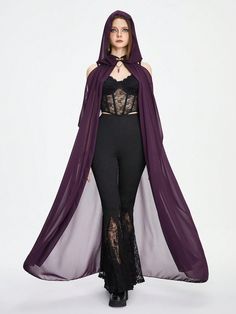 Forest  Queen Retro Cape For Cosplay Purple   Sleeveless Woven Fabric Halloween,Plain  Slight Stretch  Women Clothing, size features are:Bust: ,Length: ,Sleeve Length: Forest Queen, Queen Halloween Costumes, Witches Halloween Party, Cape Costume, Holloween Costume, Purple Collar, Estilo Hip Hop, Creative Halloween Costumes, Trench Coats Women