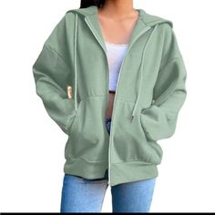 Brand New Sage Green Zipping Hoodie With Pockets. Very Soft And Comfortable. 95% Polyester 5% Spandex. Brown Zip Ups, Pocket Sweater, 90s Streetwear, Zip Up Hoodies, Moda Fitness, Vintage Sweatshirt, Y2k Fashion, Stylus, Fleece Hoodie