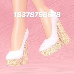 a woman's legs with high heels and wicker wedges on pink background