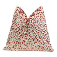 an orange and white leopard print pillow on a white background with the word,'i love