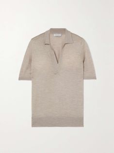 Collared Wool Tops With Relaxed Fit, Relaxed Fit Wool Collared Top, Wool Collared Tops With Relaxed Fit, Wool Tops With Relaxed Fit And Collar, Wool Polo Collar Tops For Workwear, V-neck Wool Top With Ribbed Collar, Wool Short Sleeve Tops For Work, Short Sleeve Wool Tops For Work, Fitted Wool Polo Collar Tops