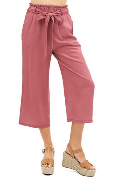 Seaside Chambray Culottes – Pink Ice Spring Solid Color Knee-length Culottes, Versatile Spring Ankle-length Culottes, Spring Ankle-length Culottes With Pockets, Versatile Solid Color Ankle-length Culottes, Ankle-length Linen Culottes With Pockets, Basic Crop Tops, Blue Khakis, Waist Tie, Chambray