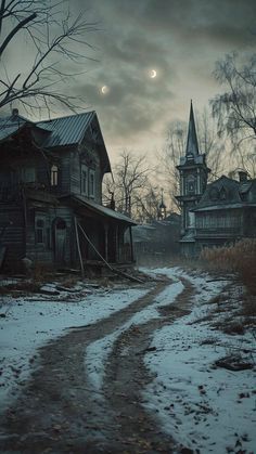 an old abandoned house in the middle of winter