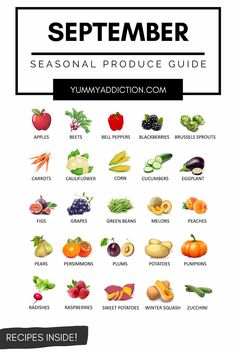 the seasonal produce guide is shown in black and white