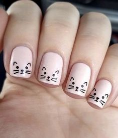 Cat Nail Designs, Cat Nail Art, Nail Art For Kids, Nail Art Designs Images, Unghie Nail Art, Cat Nail, Asian Nails, Nail Art For Beginners, Cute Nail Art Designs