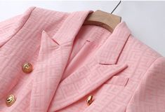 Pink Texture Blazer Double-breasted Texture Blazer is decorated with gold buttons. On the lining. Flap pockets on the front. Composition - Cotton, Polyester. 100% PERFECT FIT GUARANTEE You only need to provide us with your height, weight, collar, bust, waist, hips measurements. And we will take measurements to find you the clothes that suit you best. If you are not 100% satisfied with our service, we guarantee a free-of-charge replacement or contribution towards a local tailoring service to achi Blazer Rose, Maze Pattern, Checkered Blazer, Fitted Blazer Jacket, Spring Morning, Lapel Coat, Pink Texture, Denim Blazer, Pink Blazer