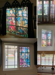 four different stained glass windows in the same room