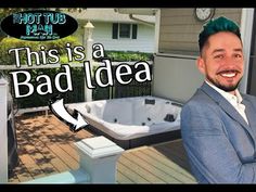 a man with green hair standing in front of a hot tub that says, this is a bad idea