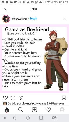 an anime character with his arms crossed and the words gara as boyfriend