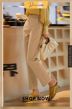 Solid Pocket Tailored Pants for Women Casual Office Dress Pants For Spring, Casual Spring Office Dress Pants, Spring Work Pants For Office, Spring Office Work Pants, Non-stretch Straight Work Pants For Spring, Spring Office Ankle-length Work Pants, Beige Non-stretch Ankle-length Dress Pants, Spring Non-stretch Straight Work Pants, Ankle-length Work Pants With Welt Pockets For Fall