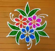 colorful flowers painted on the side of a wooden wall